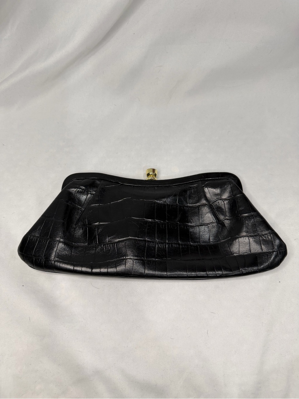 Banana Republic Black Croc-Embossed Frame Clutch with Gold Kiss Lock